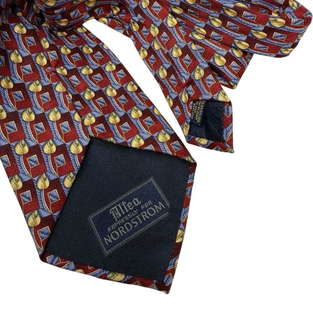 Altea Nordstrom Men's Necktie Tie Silk Repp Burgundy & Blue w/‎ Gold 60